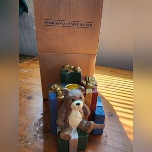 Bear Candle Holder with Colorful Gifts